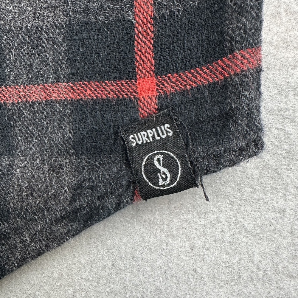 Surplus Flannel Shirt Mens Medium Gray Red Plaid Long Sleeve Button Down Cotton - Picture 6 of 10